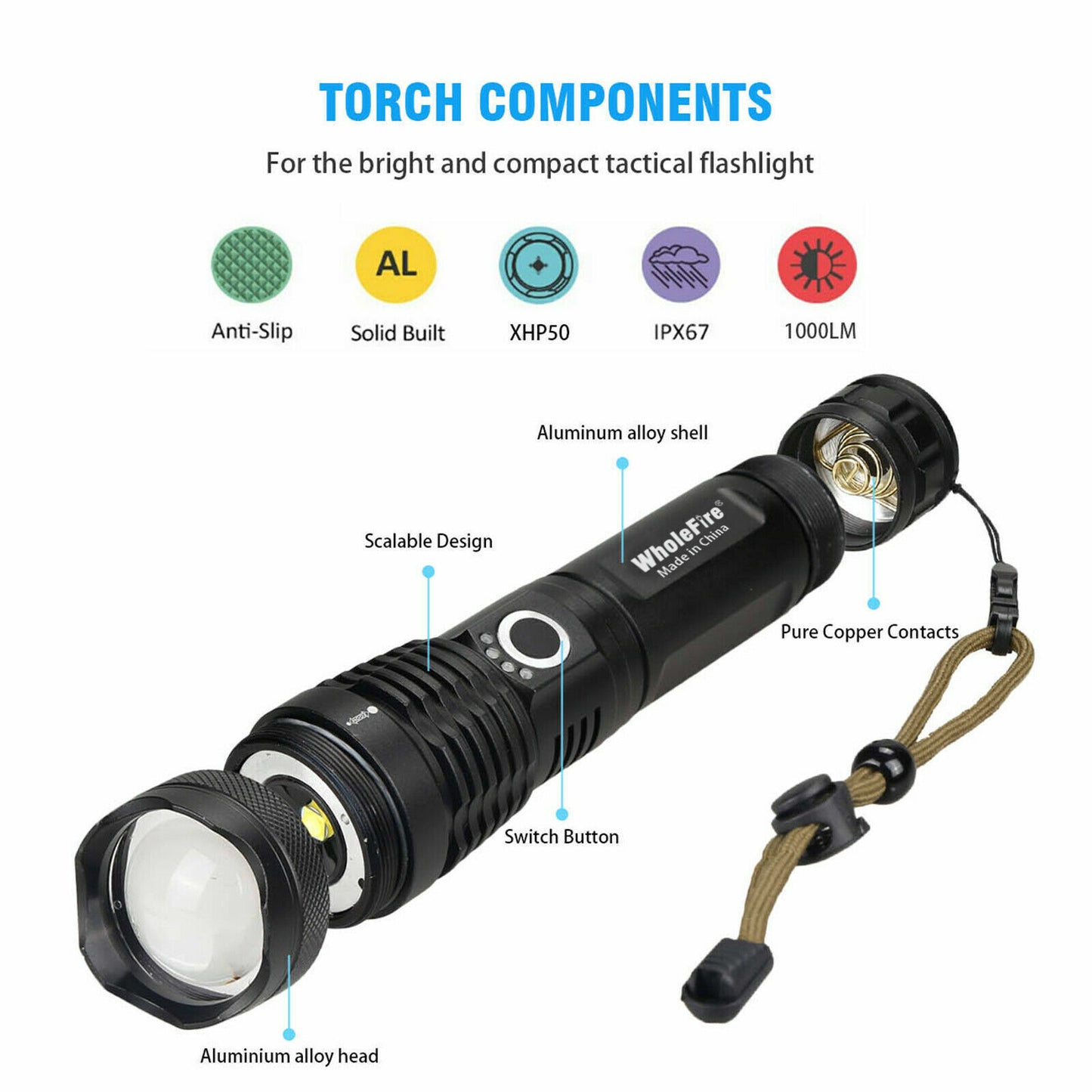 Tactical Flashlight Police Multi-mode Handheld Flashlamp Torch Waterproof Lamp