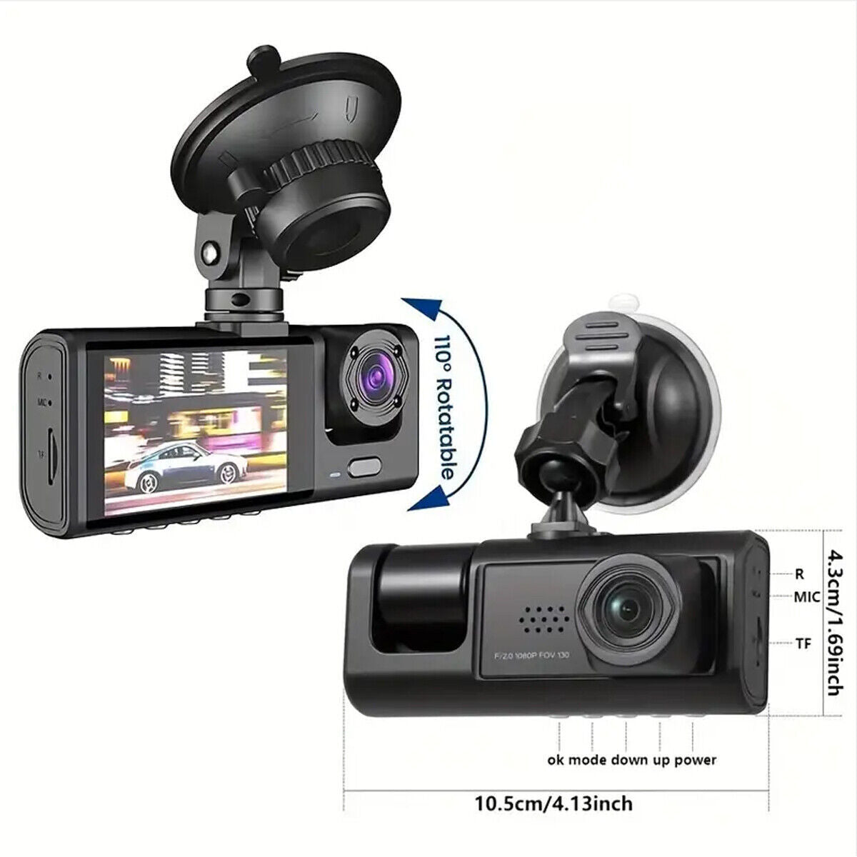 1080P Dual Lens Car Dash Cam Recorder G Sensor DVR Front And Rear Camera Video