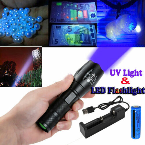 UV Ultra Violet Torch Light Super Bright Rechargeable LED Flashlight